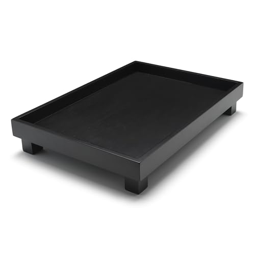 Bredemeijer großes schwarzes rechteckiges Holz Tablett 35 x 25 cm mit 4 Standfüßen - hoher Rand - im asiatischen Design von Bredemeijer
