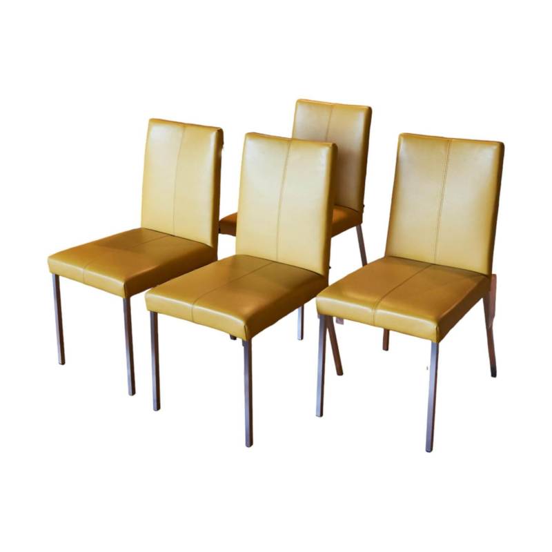 4er Set Stuhl Penthouse Leder Gelb Gestell Silber von Bree&#039;s New World