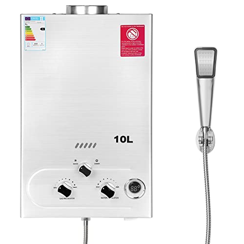 BreeRainz LPG Gasdurchlauferhitzer 10L,20KW Propan Butan Durchlauferhitzer mit Duschkopf,Super Niedrigem 0,2 bar Startwasserdruck für Zuhause Wohnmobile Kabinen von BreeRainz