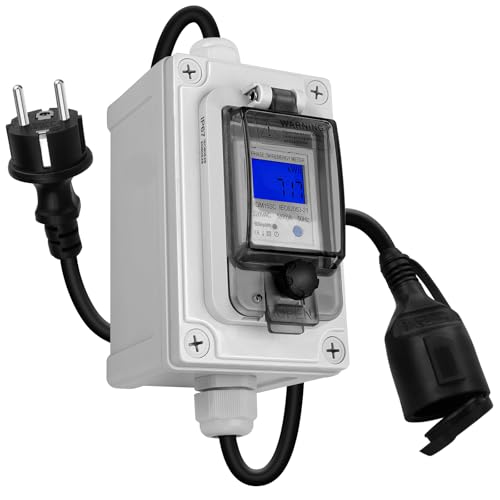 BreeRainz Mobiler Digitaler Stromzähler 60A 230V, IP67 Wasserdicht Kilowatt Stromzähler mit Universal CEE Schuko Stecker, Stromausfall Speicherfunktion, Für Haushaltsgeräte, Fahrzeugladung und Outdoor von BreeRainz