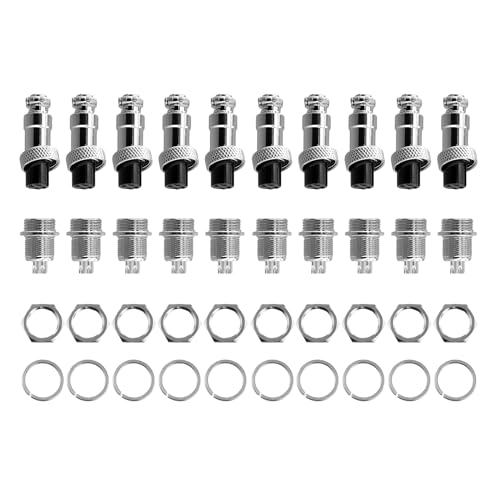Breeshy 10er-Set M12 4-Poliger 12-Mm-Luftfahrtstecker Stecker + Buchse Runder Luftsteckdosenstecker Elektrischer Kabelplattenstecker von Breeshy
