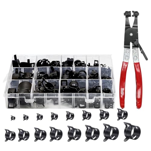 Breeshy 130 Stück 6 bis 25 mm Federschellen mit drehbaren Klemmschellen, Sortiment mit konstanten Spannschellen für Kraftstoffleitung Breeshy 130 Stück 6 bis 25 mm Federschellen mit drehbaren Klemmschellen, Sortiment mit konstanten Spannschellen für Kraftstoffleitung von Breeshy