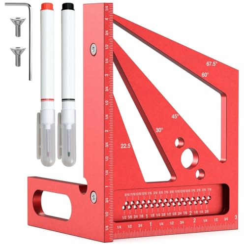 Breeshy 3D-Winkelmesslineal mit 2 Stiften, Holzbearbeitungswinkel aus Aluminiumlegierung von 22,5 bis 90 Grad, Zeichenlineal von Breeshy