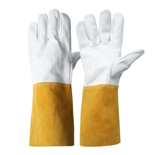 Breeshy Feuerfeste und Flexible, Nicht Ausgekleidete Getreidelederschwei?handschuhe mit Manschette f¨¹r Den Professionellen Gebrauch von Breeshy