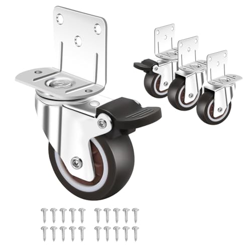 Breeshy Rollen mit Bremse, 4 Stück, Rollen mit Bremse, kleine Rollen in L-Form für Möbel, Schrankrollen, 1,5 Zoll (L-Form) von Breeshy