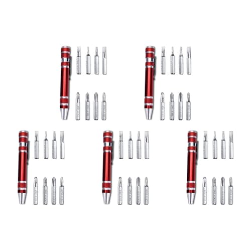 Breeshy Set mit 5 Stift-Schraubendrehern aus Aluminiumlegierung, Typ Stift, Handschraubendreher, Rot von Breeshy