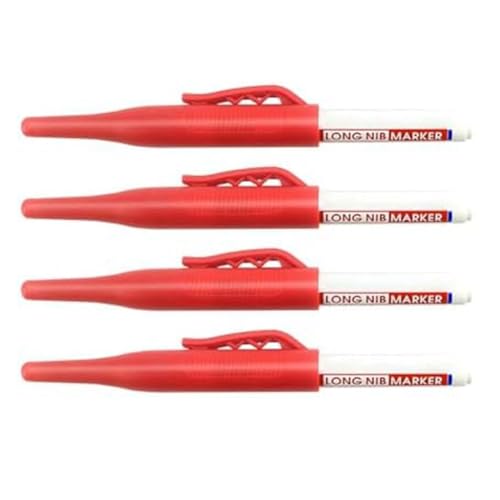 Breeshy Tieflochmarker mit langem Kopf, Metallmarker für Stahl, wasserdichte Konstruktionsmarker, Marker mit langem Auslauf, Rot von Breeshy