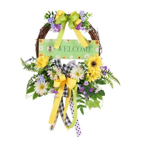 Breeshy Willkommenskranz, Willkommensschild, dekorativer Kranz mit Schleife und Blume, Festivaldekoration, Innen- und Außendekoration Breeshy Willkommenskranz, Willkommensschild, dekorativer Kranz mit Schleife und Blume, Festivaldekoration, Innen- und Außendekoration von Breeshy