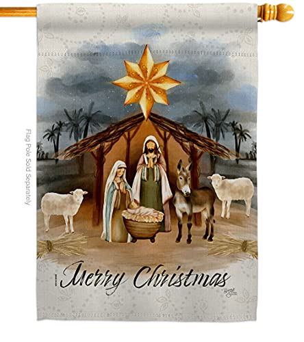 Breeze Decor Geburt Jesus Hausflagge Winter Krippe Drei König Religiöse Heilige Familie Saison Winterzeit Christliche Dekoration Banner Kleiner Garten Hof Geschenk Doppelseitig, Hergestellt in den USA von Breeze Decor