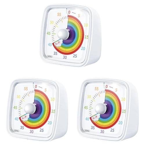 Breieenon 3X Visueller 60-Minuten-Timer mit Nachtlicht, Countdown-Timer, Pomodoro-Timer mit Regenbogenmuster f¨¹r Kinder und Erwachsene, von Breieenon