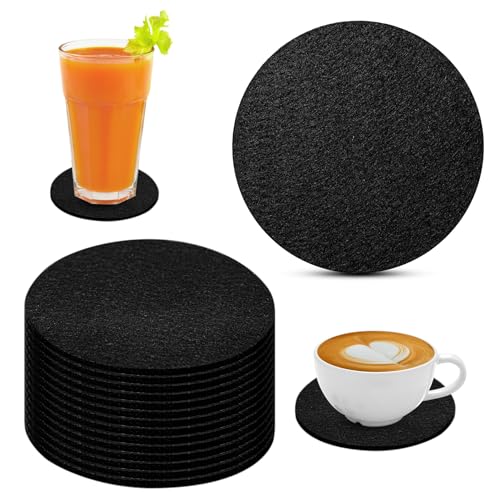 Brelet Untersetzer Gläser,14 Stück Filzuntersetzer Rund Coasters von 10cm Wiederverwendbar Glasuntersetzer hitzebeständig Filz Untersetzer für Gläser für Getränke Bar Tassen Tisch Deko Schwarz von Brelet