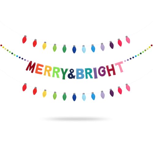 Breling 3-teiliges Weihnachts-Filz-Girlande-Set – 1 fröhliche und helle Filzkugel-Banner und 2 bunte Banner in Glühbirnenform für Weihnachtsbaum, Party, Zuhause, Kaminsims, Urlaubswanddekoration von Breling