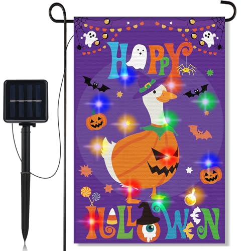 Breling Halloween-beleuchtete Gans-Gartenflaggen, 30,5 x 45,7 cm, vertikales doppelseitiges Schild, Happy Halloween, lustige saisonale Flaggen für Haus, Hof, Außendekoration, Veranda Breling Halloween-beleuchtete Gans-Gartenflaggen, 30,5 x 45,7 cm, vertikales doppelseitiges Schild, Happy Halloween, lustige saisonale Flaggen für Haus, Hof, Außendekoration, Veranda von Breling