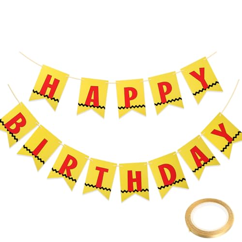 Breling Happy Birthday Banner Cartoon Cute Dog Yellow with Black Line Party Decorations Dog Banner Cute Sign for Girls Boys Party Birthday Supplies von Breling