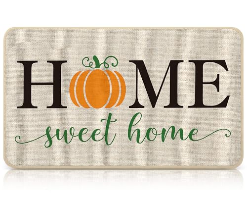 Breling Home Sweet Willkommensmatte, Herbst-Kürbis-Fußmatte, für drinnen und draußen, dekorative Matten mit rutschfester Gummi-Rückseite, für Halloween, Tür, Zuhause, Eingang, Küche (Kürbis) von Breling