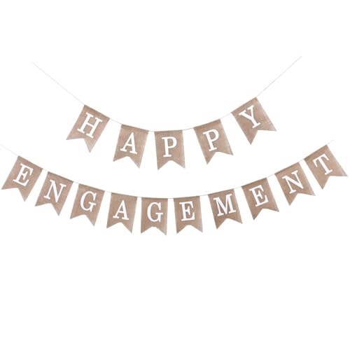 Breling Vorbespanntes Jute-Banner mit Aufschrift "Happy Engagement", rustikale Party-Dekorationen, Verlobungsschild für Glückwünsche, Hochzeit, Dusche, Hintergrund von Breling