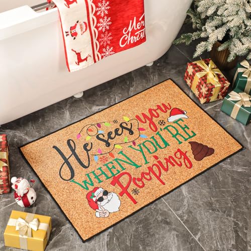 Breling Weihnachts-Badezimmerteppich, lustig, mit Aufschrift "He Sees You When You're Novelty", Weihnachtsdekoration, rutschfeste Gummi-Rückseite, waschbar, saugfähig, Badematte für Dusche, Badewanne Breling Weihnachts-Badezimmerteppich, lustig, mit Aufschrift "He Sees You When You're Novelty", Weihnachtsdekoration, rutschfeste Gummi-Rückseite, waschbar, saugfähig, Badematte für Dusche, Badewanne von Breling