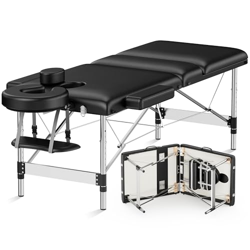 Brelley Mobile Massageliege klappbar mit 3 Zonen und 70 cm Upgrade-Breite, Höhenverstellbare Aluminium Kosmetikliege und Massagetisch mit Kopfstütze, Armlehnen und Tasche von Brelley