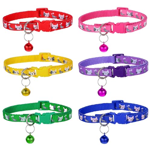 6 Stück Katzenhalsband Mit Sicherheitsverschluss Und Glöckchen Katzenhalsbänder Break Away Verstellbares Halsband Katze Leuchtenden Farben Katzen Halsbänder Haustierhalsbänder für Alle Hauskatzen von Bremorou