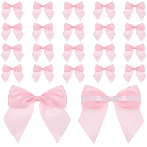 Bremorou 20 Stück Mini Satinschleifen, 6.8x6.8cm Kleine Rosa Schleifen, Geschenkschleifen, Dekorative Schleife Aus Polyester Für DIY Handwerk, Frisuren, Hochzeiten, Partys, Süßigkeiten, Karten von Bremorou