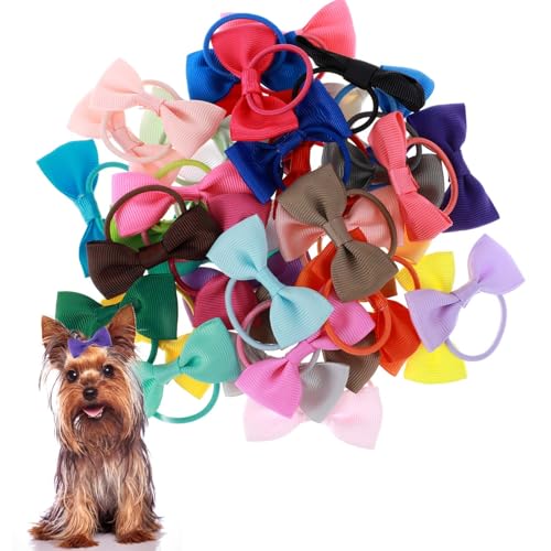 Bremorou 40 Stück Hundehaarschleifen Haarband Hunde Kopfbedeckung Schleife Gummibänder Haarschmuck mit Gummibändern Haarschleifen Für Kleine Hunde Katzen Welpen Haustiere von Bremorou