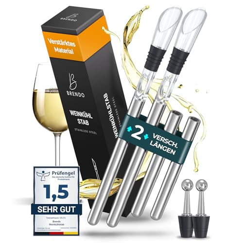 Brendo Das ORIGINAL 8-in-1 [Doppelpack Spar Set] Weinkühlstab I Weinkühler Stab inkl. 2 verschiedene Stablängen somit Passend für jede Flaschengröße + Dekanter und Flaschenverschluss von Brendo