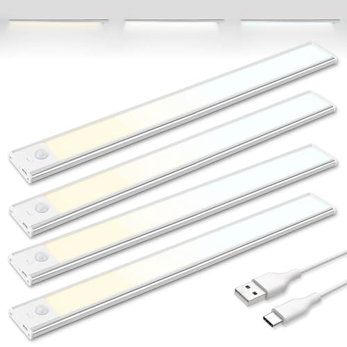 Brendz Schranklicht mit Bewegungsmelder, Kleiderschrank Beleuchtung, 4 x 40cm, 3 Farbtemperaturen, Aufladbar, Dimmbare Schrankbeleuchtung, Led Lichtleiste Kabellos, Silber von Brendz