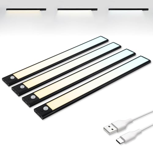 Brendz Unterbauleuchte Küche LED, LED Leiste Küche, 4 x 40cm, USB-C Wiederaufladbar, 2200mAh, 3 Farbtemperaturen, Dimmbar, Magnetisch, Küchenunterbauleuchte, Küchenbeleuchtung, Puyo Schwarz von Brendz
