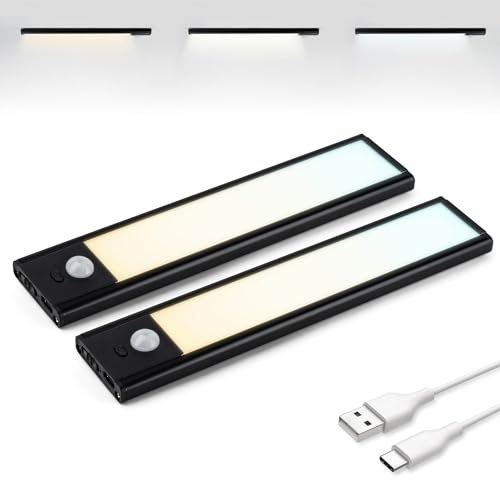 Brendz Unterbauleuchte Küche LED, USB-C Wiederaufladbare LED Lichtleiste Küche, 3 Farbtemperaturen, Dimmbare Schrankbeleuchtung, Magnetisches Schranklicht mit Bewegungsmelder, 2 x 20cm, Schwarz von Brendz