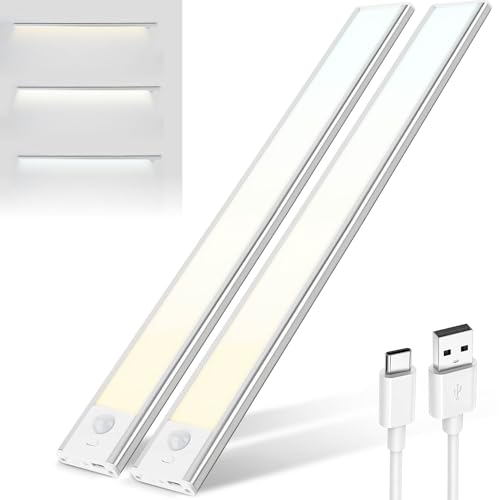 Brendz Schrankbeleuchtung LED, USB-C Wiederaufladbare Lichtleiste Küche, 3 Farbtemperaturen, Dimmbare Magnetisches Schranklicht mit Bewegungsmelder, Unterbauleuchte Küche led, 2 x 40cm, Silber von Brendz