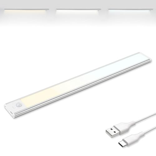 Brendz Unterbauleuchte Küche LED, USB-C Wiederaufladbare LED Lichtleiste Küche, 3 Farbtemperaturen, Dimmbare Schrankbeleuchtung, Magnetisches Schranklicht mit Bewegungsmelder, 40cm, Silber von Brendz