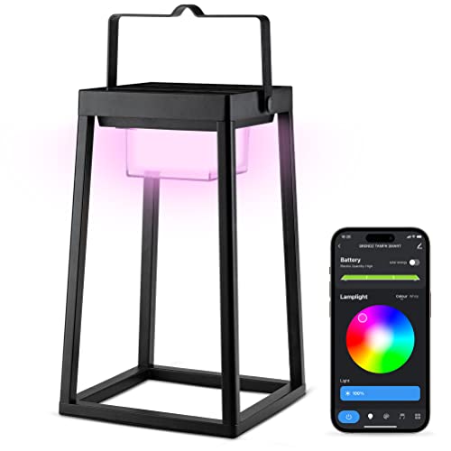 Brendz YUMA Smarte Solar LED Laterne für draußen mit 16 Millionen Farben RGB, Solar Tischlampe Outdoor, USB-C wiederaufladbar, IP44 wasserbeständig für Gartendekoration, Tuya App gesteuuert von Brendz