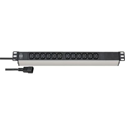 Alu-Line 19" Steckdosenleiste für Schaltschränke 12-fach schwarz/silber 2m H05VV-F 3G1,0 von Brennenstuhl