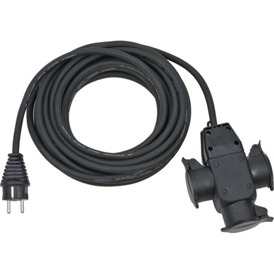 Baustellen-Verlängerungskabel 10m H07RN-F3G1,5 schwarz mit 3-fach Gummikupplung IP44 von Brennenstuhl