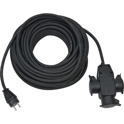 Baustellen-Verlängerungskabel 25m H07RN-F3G1,5 schwarz mit 3-fach Gummikupplung IP44 von Brennenstuhl
