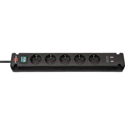 Bremounta Steckdosenleiste 5-fach, USB-Ladefunktion, 90° Steckdosen, schwarz von Brennenstuhl