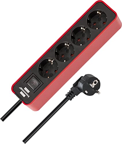 Brennenstuhl Ecolor Steckdosenleiste 4-Fach (Mehrfachsteckdose mit Schalter und 1,5m Kabel) rot/schwarz von Brennenstuhl