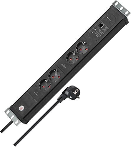 Brennenstuhl Premium-Web-Line V3, Internet-Steckdosenleiste 4-fach mit Main Follow und LAN-Anschluss (3m Kabel - in 19", Made in Germany) schwarz von Brennenstuhl