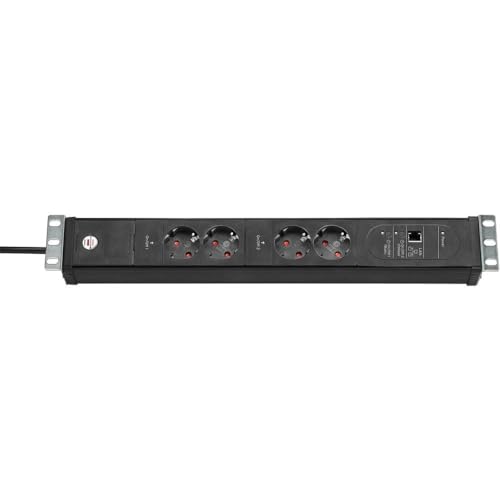 Brennenstuhl Premium-Web-Line V3, Internet-Steckdosenleiste 4-Fach mit Main Follow und LAN-Anschluss (3m Kabel - in 19", Made in Germany) schwarz von Brennenstuhl