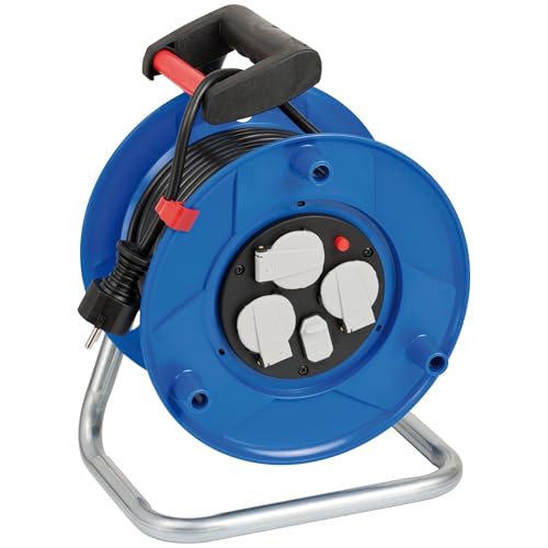 Brennenstuhl Garant Kabeltrommel 3-fach mit USB für den Innenbereich (Indoor-Kabeltrommel mit USB-Ladefunktion und 25m Kabel, ergonomischer Handgriff, Made in Germany) blau von Brennenstuhl