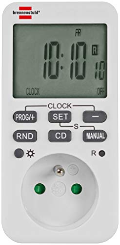 Brennenstuhl 1506321 Comfort-Line Wochen-Zeitschaltuhr weiß (Digital programmierbare Steckdose, Wochentimer für Innen, Countdown, Zufallswiedergabe) französisches Stecksystem von Brennenstuhl