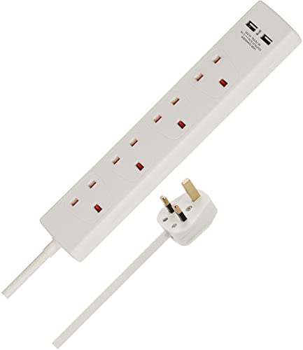 Brennenstuhl 4-Wege-Verlängerungskabel mit USB-Steckplätzen (2 m Kabel, Steckdosenleiste mit 90° Winkel der Steckdosen) von Brennenstuhl
