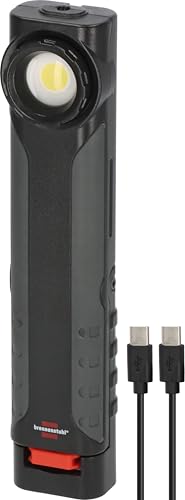 Brennenstuhl Akku LED Handlampe HL 600 AD/Dynamo Werkstattlampe mit USB C Kabel (600+180lm, IP54, IK08, Akku Arbeitsleuchte mit bis zu 15h Leuchtdauer, integrierter Haken und Magnete) von Brennenstuhl