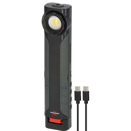 Brennenstuhl Akku LED Handlampe HL 600 AD/Dynamo Werkstattlampe mit USB C Kabel (600+180lm, IP54, IK08, Akku Arbeitsleuchte mit bis zu 15h Leuchtdauer, integrierter Haken und Magnete) von Brennenstuhl