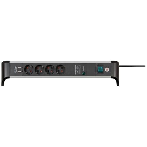 Brennenstuhl Alu-Office-Line Steckdosenleiste 4-Fach mit USB und Überspannungsschutz (Mehrfachsteckdose mit Schalter, 1,8m Kabel, 2-Fach USB 3,10A, Made in Germany) von Brennenstuhl