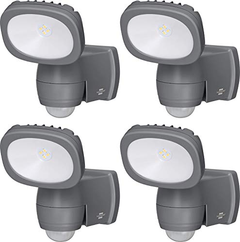 Brennenstuhl Batterie LED Strahler LUFOS/Kabelloser LED Strahler mit Batterie und Bewegungsmelder (IP44, 4 superhelle LG SMD-LEDs, 210 Lumen) grau (4-Pack) von Brennenstuhl