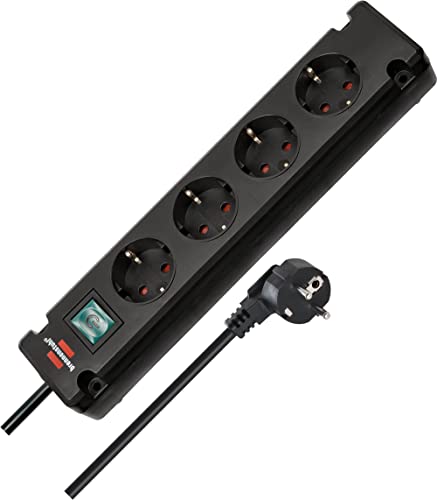 Brennenstuhl Bremounta Steckdosenleiste 4-Fach mit Schalter (Mehrfachsteckdose mit 90 Grad Steckdosen, Steckerleiste mit Befestigungsmöglichkeit und 1,5m Kabel) schwarz von Brennenstuhl