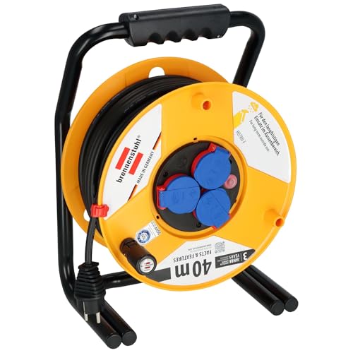 Brennenstuhl Professional Brobusta IP44 Gewerbe-/Baustellen-Kabeltrommel 40m (aus Spezialkunststoff, Baustelleneinsatz und Einsatz im Außenbereich, Made in Germany) gelb von Brennenstuhl