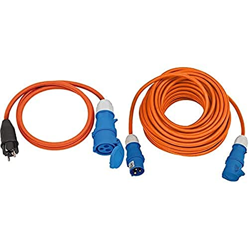 Brennenstuhl CEE 230V Camping-Verlängerungskabel 25m (H07RN-F 3G2,5 in orange) + Brennenstuhl Camping Adapterkabel mit Schutzkontakt-Stecker und CEE-Kupplung (1,5m Kabel in orange, H07RN-F 3G2,5) von Brennenstuhl