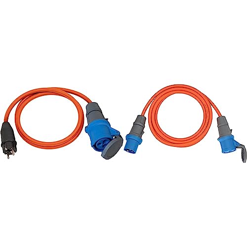 Brennenstuhl Camping Adapterkabel/CEE-Adapter mit Schutzkontakt-Stecker und CEE-Kupplung (1,5m Kabel in Orange & CEE 230V Camping-Verlängerungskabel 5m (H07RN-F 3G2,5 Kabel in der Signalfarbe orange) von Brennenstuhl